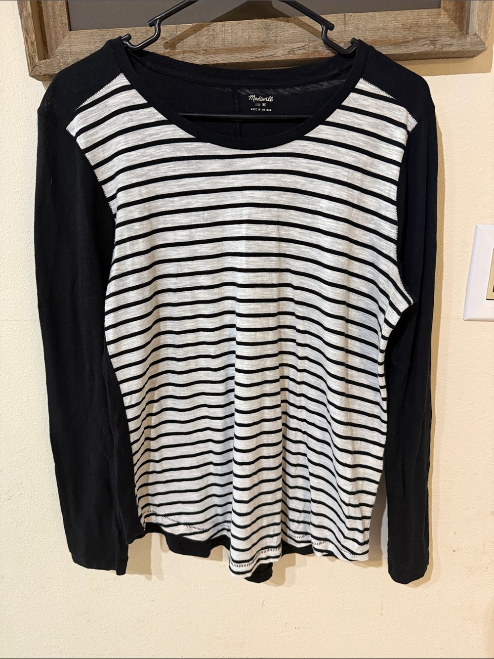 Madewell Lightweight Black & White Striped Raglan Long-Sleeve Top 100% Cotton